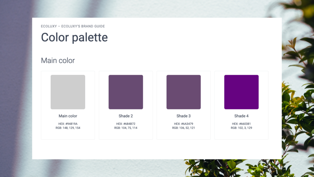 color palette block in brandguide.io