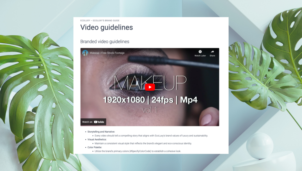 video embed block in brandguide.io